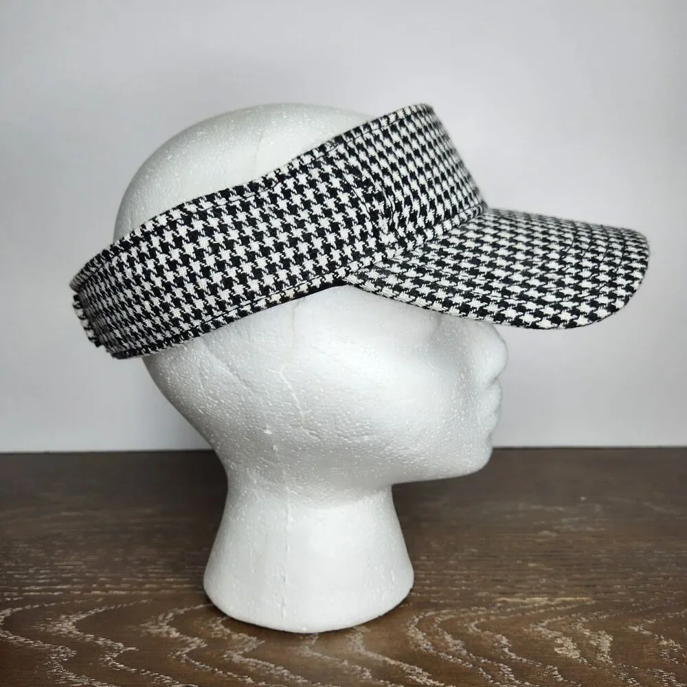 Houndstooth Black & White Pattern Polyester Wool Blend Adjustable Visor OSFM